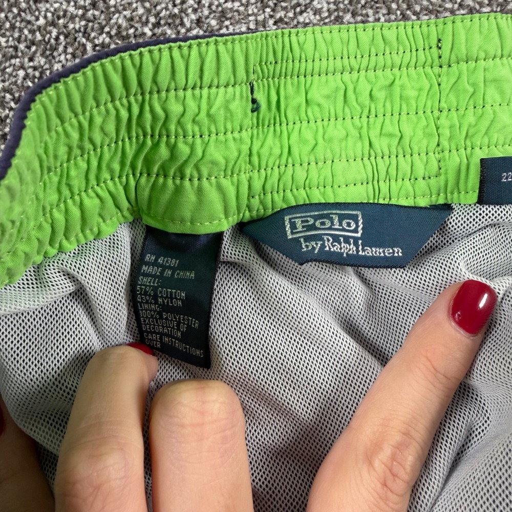 Polo Ralph Lauren Swim Trunks Men's XL Navy Blue Big Pony Lime Green 3 Logo - Picture 4 of 6